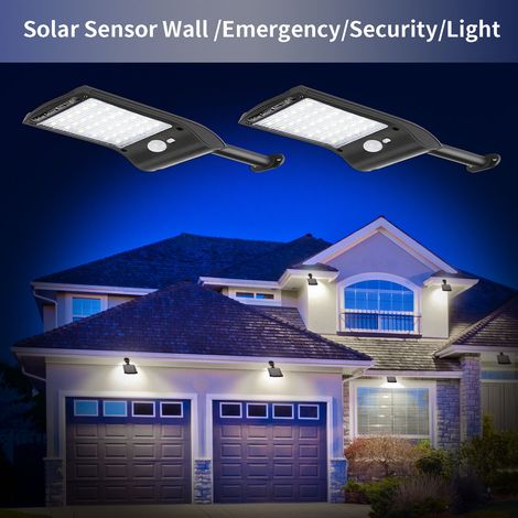 Lampes solaires d'extérieur, 2 lampes solaires à 36 LED, 280 lm, étanches IP65, puissantes, avec télécommande (noires), éclairage extérieur (1/5)