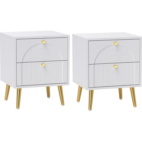 Stylish 2-Pack White Nightstand with Drawers for Bedroom Storage and Organization