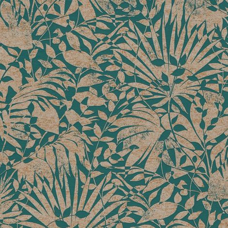 Carta da parati di lusso Profhome 388311 Carta da parati TNT strutturata con ornamenti floreali ed effetto metallico verde oro verde-turchese 5,33 m2