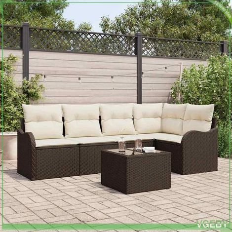 Ensemble de canapé de jardin 6 pcs - FAFEICY - 3354377 - Polyrotin marron - Modulaire - Rangement intégré (1/5)