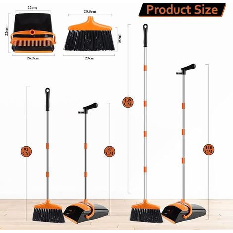 Dustpan and Dustpan Set, Long Handle Dustpan 139 cm, Broom and Dustpan Vertical Windproof for Cleaning Floors for Indoor and Outdoor Use (1/3)