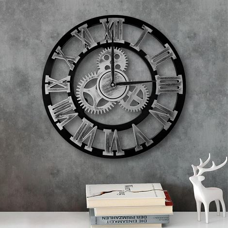 Vintage Romains Silencieux Horloge Pendule Industriel 3D Silensieuse Horloge de la Maison pour Salon, Salle, Maison Décor (1/5)