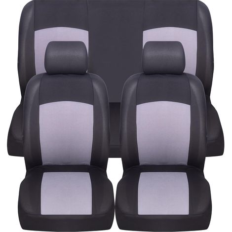 Lupex Shop - Coprisedili universali morbidi per auto, anteriori e posteriori, mod. Soft, tessuto poliestere, colore Grigio (1/5)
