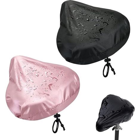 Set di 2 coprisella impermeabili per biciclette, adatti a selle larghe, realizzati in tessuto Oxford con coulisse, colore nero e rosa, con protezione solare per mountain bike, bici elettriche, bici da (1/5)