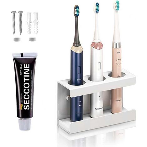 Porte Brosse à Dents Mural sans perçage/Installation à vis, Porte Brosse à Dents électrique, Rangement Salle de Bain (Blanc) (1/5)