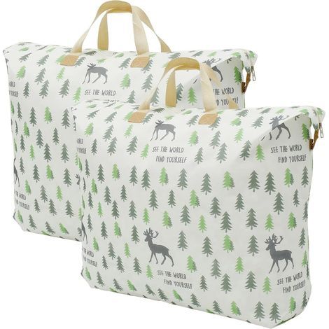 Sac de rangement pliable en non-tissé de 120 L pour couette, avec fermeture éclair et poignée, imperméable (2 pièces) (1/4)