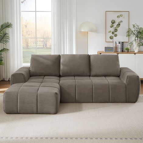 Canapé d'angle moderne en velours de luxe, grand canapé compressé avec coussins déhoussables, assise rembourrée pour salon, appartement ou bureau, livré sans assemblage nécessaire (1/4)
