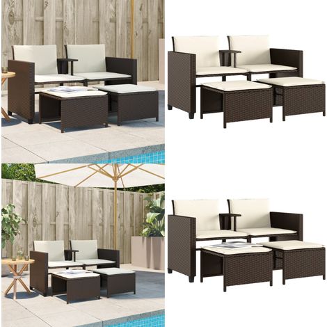 Canapé de jardin 2 places avec table et tabourets marron rotin - Canapé De Jardin - Salon De Jardin - Meuble De Jardin - Mobilier Extérieur - Rotin Artificiel - Home & Living (1/5)