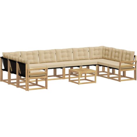 Set di divani da esterno 11 pz 10-Posti Bianco e Beige vidaXL (1/5)