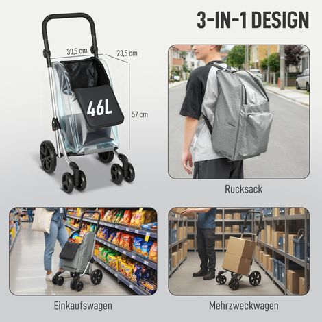 Chariot de courses pliant, sac isotherme 46 L, poignée ajustable, châssis en aluminium, gris (1/4)