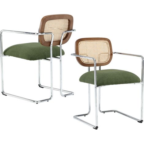 Sillas de Comedor Juego de 2 en Lino Tapizado Sillas de Esquina con Estructura de Metal Sillones de Ocio para Restaurante de Cocina, Verde, Wahson (1/5)