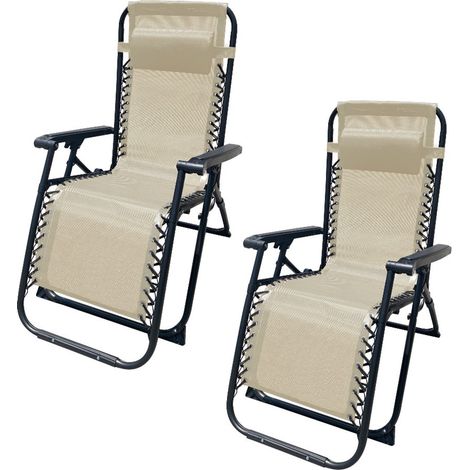 Marbueno Pack de 2 Tumbona Plegable Acero Con Cojin Jardin y Piscina