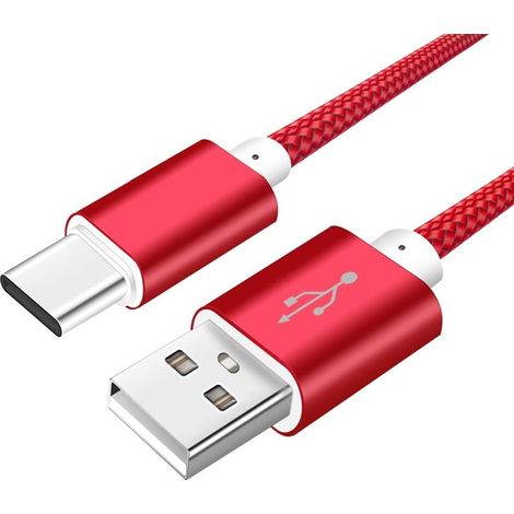 Cable USB C carga rápida y sincronización Nylon trenzado 2 M Rojo 2A