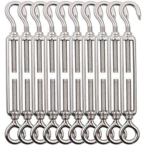 10pcs Tendeur Cable INOX Fil de M5 Crochet et Oeil, Tendeurs Filin Acier INOX, en Inoxydable 304, pour Suspendre Exterieur,Garde Corps,Plantes Grimpante - 10PCS O-C (1/5)