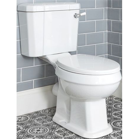 Milano Richmond White Ceramic Close Coupled Bathroom Toilet Pan WC and Cistern - White Seat (1/4)