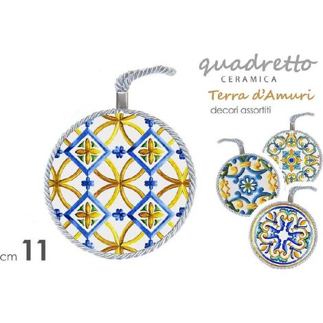 Kaela - Quadro Quadretto Tondo In Ceramica Terra D'amuri Decori Assortiti 11 Cm 816529 - (1/2)
