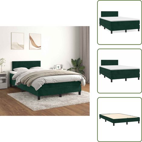 Letto in velluto - vidaXL Giroletto a Molle con Materasso Verde Scuro 120x200 cm Velluto - Letto con materasso a molle