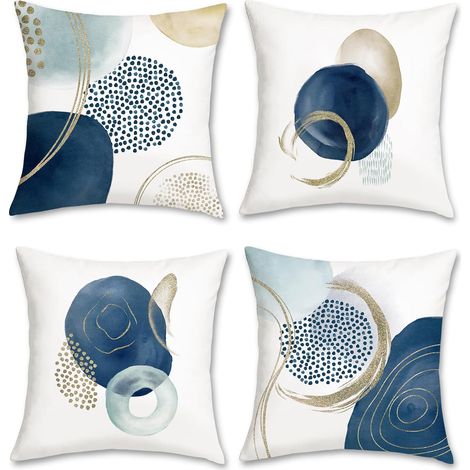 Housse de Coussin 45 , 45 cm Milieu du Siècle Minimaliste Moderne Géométrique Bleu Décoratif Taie d'oreiller pour Canapé Chambre Maison Décoration 4 Pièces (1/5)