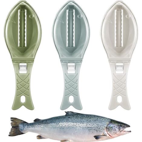 Grattoir à poisson avec bac de récupération, écailleur professionnel rapide et efficace, outil de cuisine portable pour écailler le poisson à la maison ou au restaurant, vert, 1 pièce (1/5)