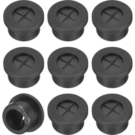 Lot de 12 œillets de câble de bureau en caoutchouc flexible de 16 mm pour bureau et plans de travail, organiseur de fils silencieux avec port de câble serré – Noir (1/5)