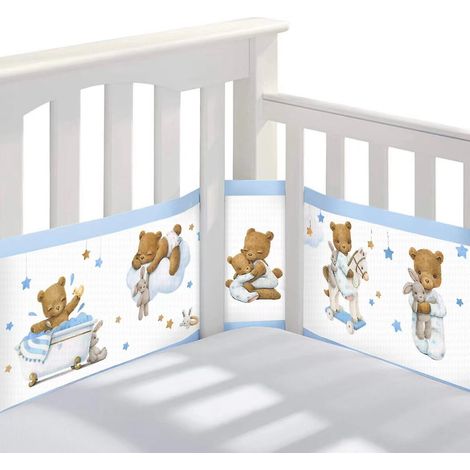 coussin De Protection Pour Bb (ourson Bleu), Protection De La Tte De Lit De Bb, Summer 3d Breathable, Amovible Et Lavable. (1/5)
