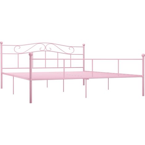 Lit adulte pour 2 personnes, Structure de lit, Assemblage Facile, Rose Métal 180 x 200 cm OIB9857E (1/5)