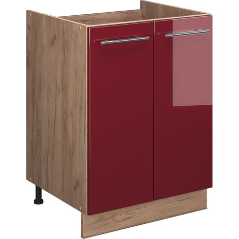 Spülenunterschrank Fame-Line, Bordeaux Hochglanz/Goldkraft Eiche, 60 cm, Vicco (1/5)