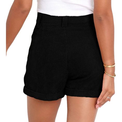 Short femme taille mi-haute, couleur unie, doux et respirant, coupe ample, idéal pour les rendez-vous ou le travail, noir, taille XL. (1/3)