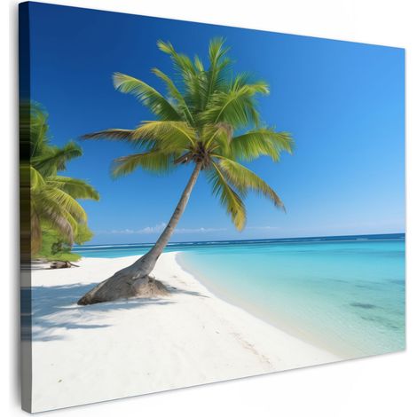 TABLEAU SUR TOILE Plage - Palmier - Tropical - Mer Décoration Murale 40x30 cm