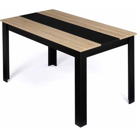 Idmarket – Table à manger rectangle 6 personnes – Plateau 140 x 90 cm en MDF noir et imitation hêtre – Design compact et moderne (1/5)