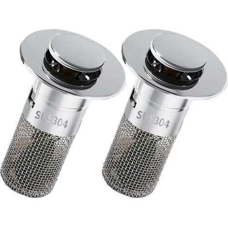 Bouchons de vidange, lot de 2 bouchons d'évier en acier inoxydable avec filtre anti-cheveux intégré, compatibles avec les éviers de 33 à 40 mm de diamètre. (1/5)