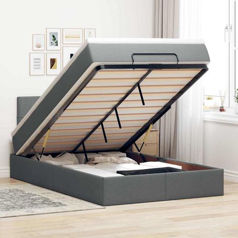 Lit ottoman avec matelas gris foncé 120x190 cm tissu (1/5)