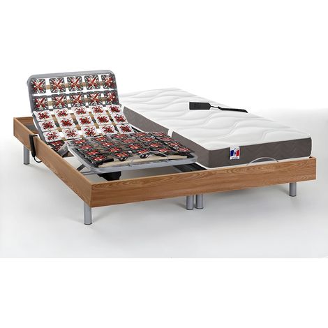 Set relax sole sospensioni 100% lattice 5 zone JUPITER di DREAMEA - Quercia naturale - 2 x 70 x 190 cm - motori OKIN (1/5)