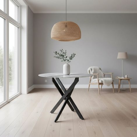 Table à manger ronde MARBRE GRIS JESSICA Métal noir XXL 120 cm 4 couverts (1/2)