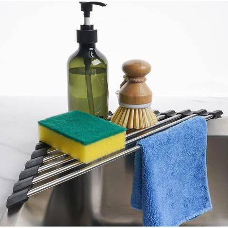Égouttoir triangulaire pliable en acier inoxydable pour petits coins d évier de cuisine multifonctionnel organisateur (1/5)