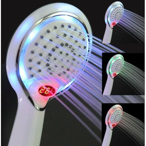 cabezal de ducha LED, pantalla de temperatura de 3 colores, sin pilas, fabricado en ABS y TPR, para baño. (1/5)