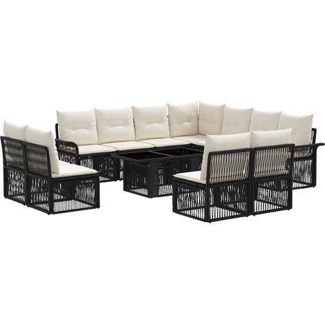 Set Divano da Giardino 12 pz Nero e Bianco Crema polyrattan vidaXL (1/5)