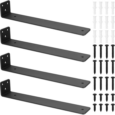 4 Pcs Equerre Etagere Murale, Équerre Étagère Flottants, Support Etagere Murale Industrielle, Supports d'étagère Muraux, Etagere Murale Fixation, Supports en L en Métal, Noir (9.84 pouces/250 mm) (1/5)