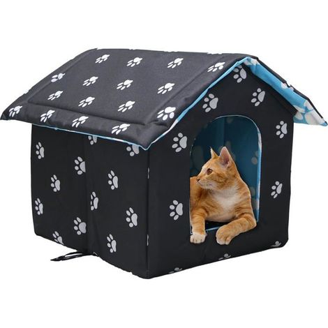 Niche d'extérieur pour chat pliable avec coussin amovible et résistant aux intempéries (1/4)