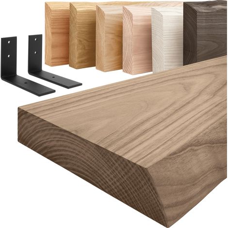 LAMO Manufaktur étagère murale en bois massif, irrégulier, étagère de rangement Basic, Noisette / Noire 120cm, LW-01-A-005-120LS