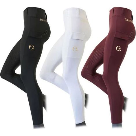 XS, Bianco: Leggings per equitazione da donna modello Olimpia con tasche laterali