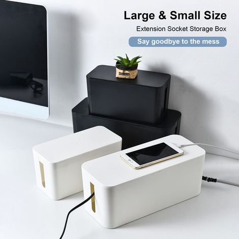 Boîte de Rangement pour Multiprise Boîte Organisation Cordon Bureau Domestique Noir/Blanc 2 Options 235x120x115mm/320x137x130mm 2 Options 280g/440g Matière Plastique (1/5)