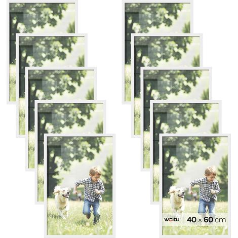 WOLTU 10x Cornice Foto Portafoto da tavolo da muro legno MDF 40x60 cm (Con Passepartout), Bianco (1/5)