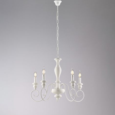 Lampadario Shabby Chic Cascina Bianco 5 Luci E14 (1/2)
