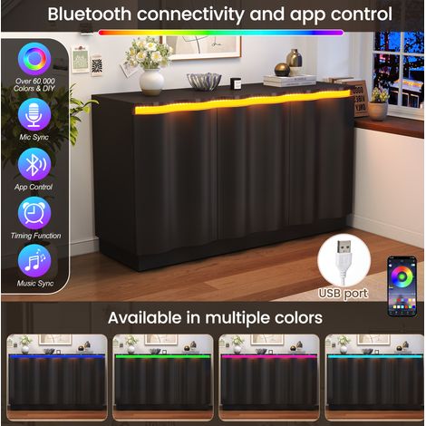 Credenza 120x35x69,5 cm in pannelli di particelle neri con LED RGB per ingresso – MEUBLIV (1/5)