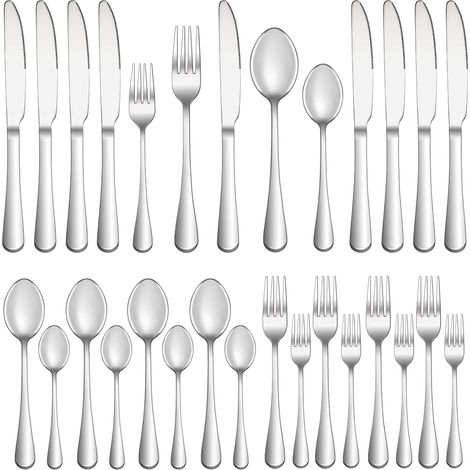Ensemble pour 24 personnes, couverts de table en acier inoxydable de qualité supérieure (couteau, fourchette et cuillère). (1/5)
