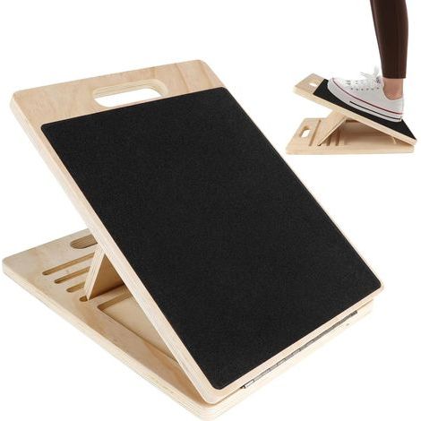 Planche d'équilibre en bois réglable, slant board pliable antidérapante avec 5 angles d'inclinaison pour étirement jambes et entraînement équilibre (1/5)