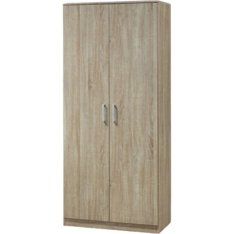 Kleiderschrank SAVIS, 2-türig, modern, Sonoma-Eiche und graue Griffe.