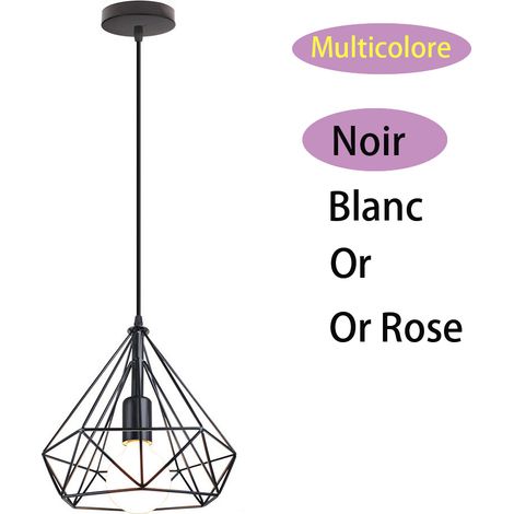 Lámpara Colgante, Vintage Lámparas de Techo con Ø25cm Jaula de Diamante, Industriale Luminaria de Techo de Planchar E27 para Dormitorio Salon Cocina Comedor (Negro)