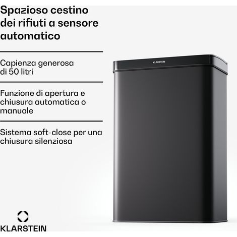 Klarstein Cestino a sensore touchless, 50L, in acciaio inox, con soft close, a batteria, timer, con display a LED (1/5)
